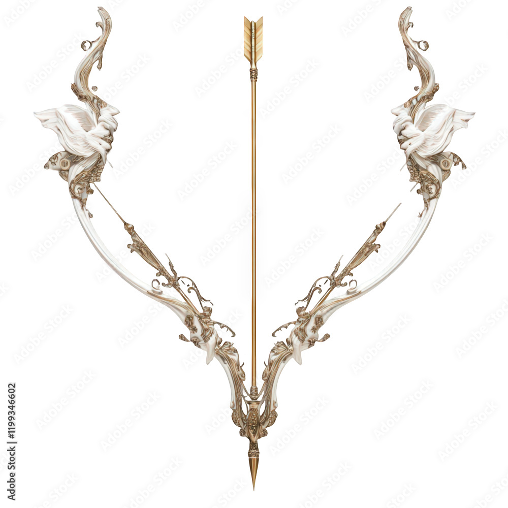 Fototapeta premium Ornate decorative arrow design featuring stylized birds and floral elements, showcasing intricate craftsmanship.