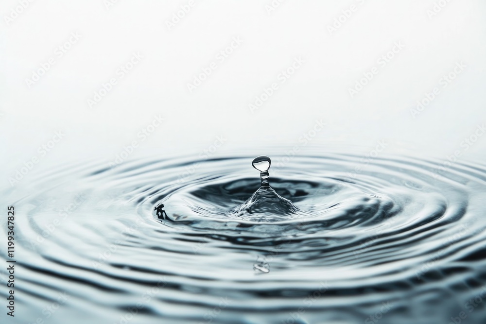 Gentle ripples form around single droplet, creating serene water Gentle ripples form around single droplet, creating serene water