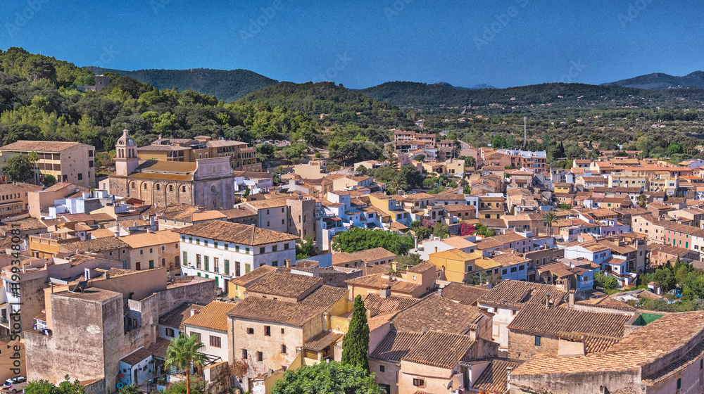 Obraz premium Panoramic City View of Capdepera from the Walls Castle, Capdepera, Mallorca, Balearic Islands, Spain, Europe
