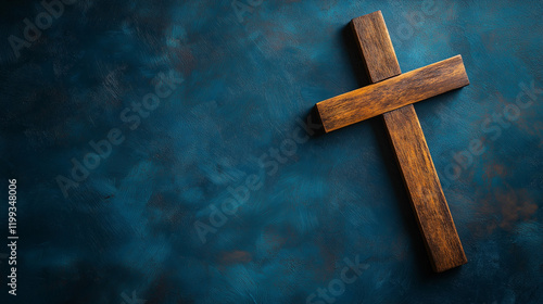 Wooden Cross Under Starry Night Symbolizing Jesus Christ Crucifixion and Faith