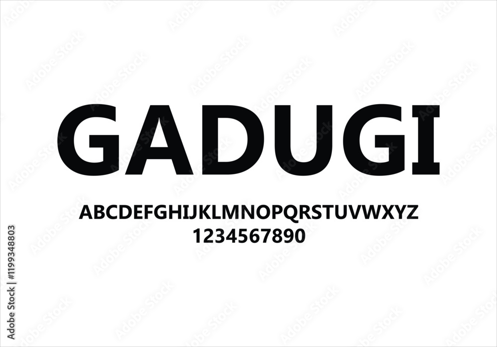 Gadugi font for logo and headline. Isolated vector typeset Gadugi font for logo and headline. Isolated vector typeset
