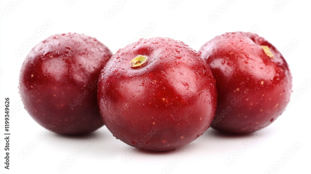 Fresh red plums with water droplets on white background Fresh red plums with water droplets on white background