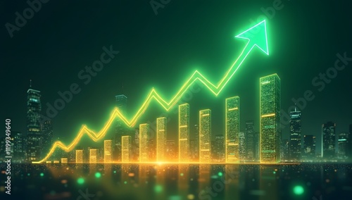 Wallpaper Mural Green arrows ascending with glowing city-inspired details, representing market growth and opportunity. AI-generated.	 Torontodigital.ca