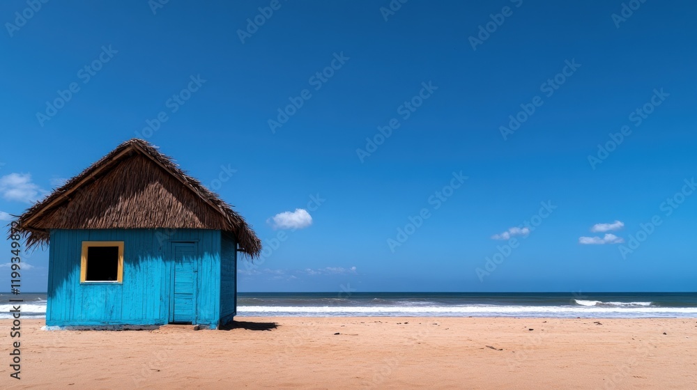 Secluded Beach Hut Under Azure Skies Secluded Beach Hut Under Azure Skies