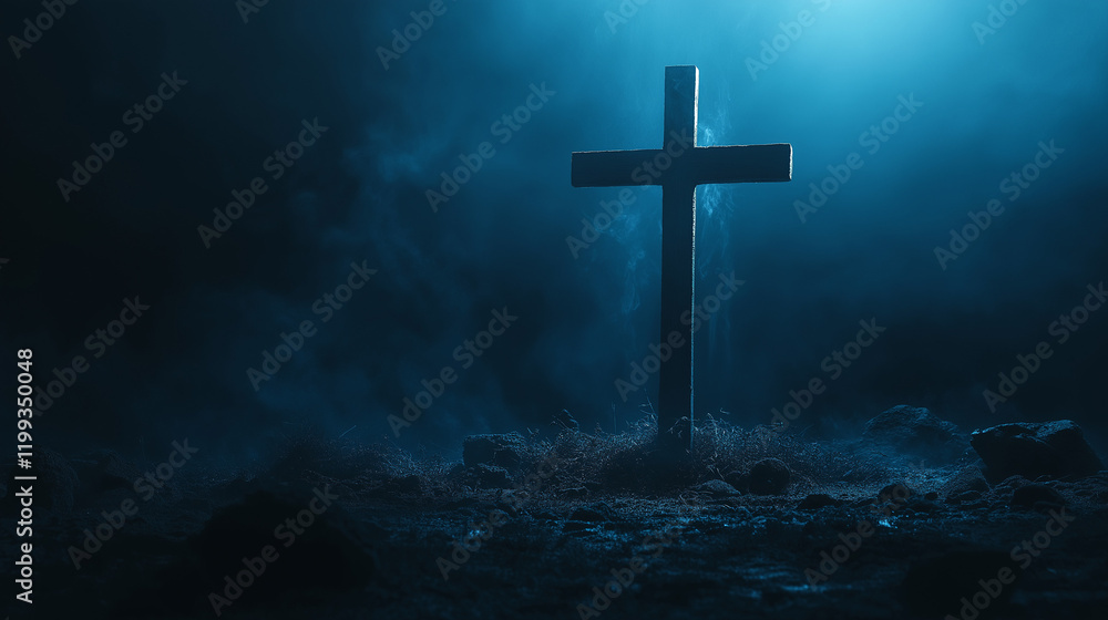 Wooden Cross Under Starry Night Symbolizing Jesus Christ Crucifixion and Faith Wooden Cross Under Starry Night Symbolizing Jesus Christ Crucifixion and Faith