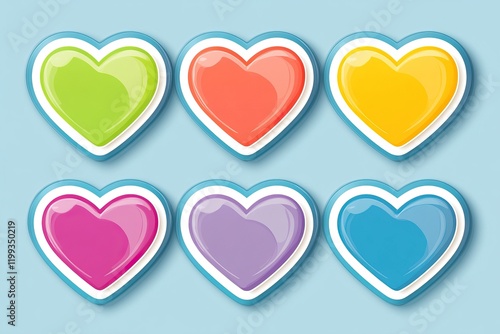This vibrant set of heart stickers features clean white outlines in various colors, designed to celebrate love on Valentine's Day and beyond, ideal for creative projects