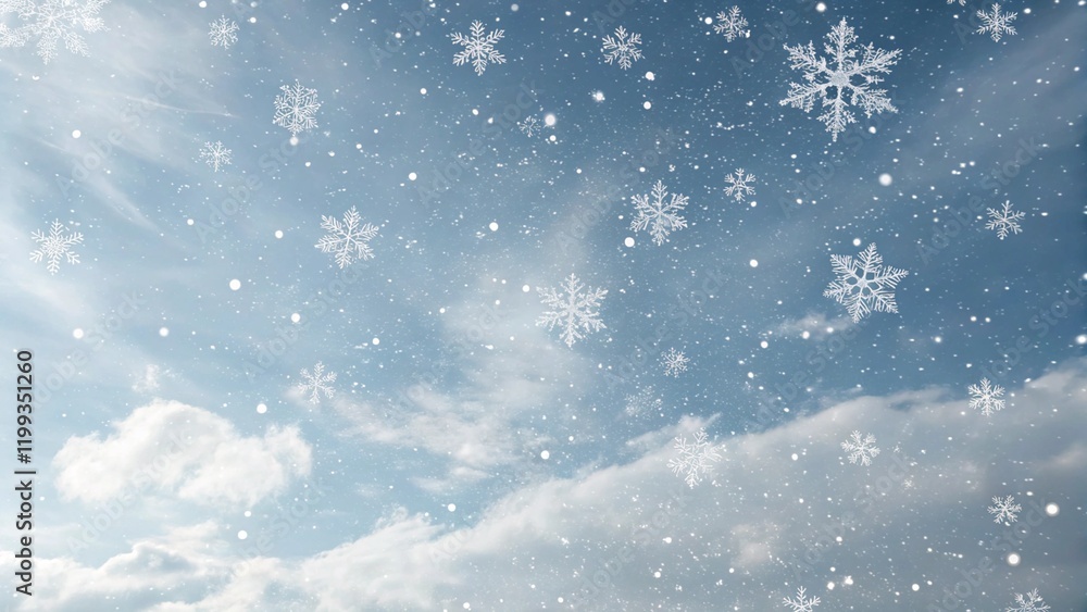 An AI image of a sky filled with gentle snowflakes during winter An AI image of a sky filled with gentle snowflakes during winter