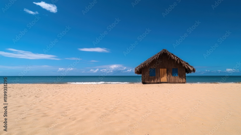 Secluded Beach Hut Under Azure Skies Secluded Beach Hut Under Azure Skies
