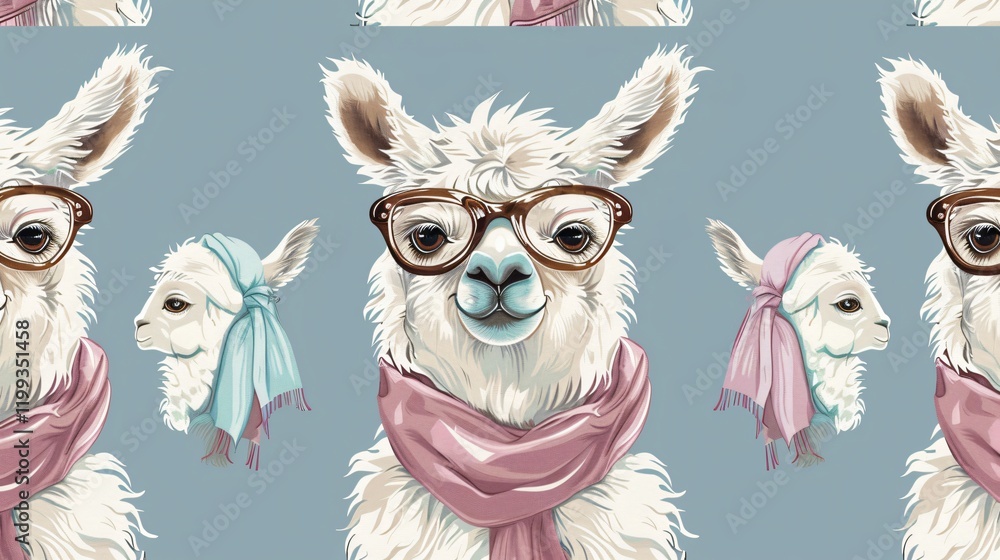 Fototapeta premium Chic Lama Seamless Pattern with Trendy Glasses for Creative Designs
