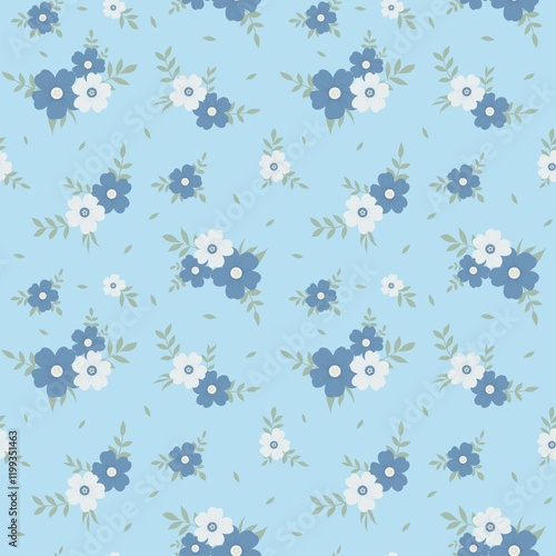 seamless pattern with blue flowers 