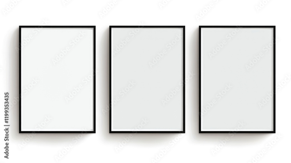 Modern Black Frames on White Wall: Gallery Decor, Interior Design, Minimalist Home Style Modern Black Frames on White Wall: Gallery Decor, Interior Design, Minimalist Home Style
