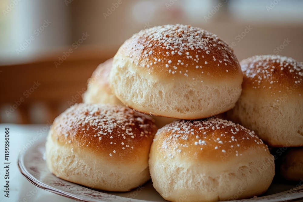 Warm, fluffy bread rolls with golden crust, sprinkled with sesam Warm, fluffy bread rolls with golden crust, sprinkled with sesam