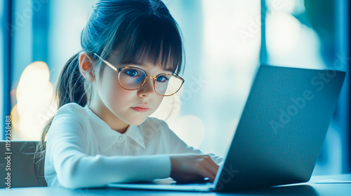 Fototapeta Naklejka Na Ścianę i Meble -  Confident and experienced middle-aged professional businesswoman, bank employee, or HR manager working on a laptop in a modern office, reflecting on innovation 