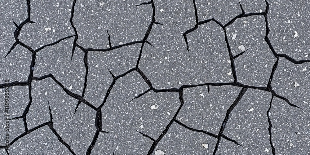 Obraz premium Close up view of cracked asphalt road surface, transportation, highway