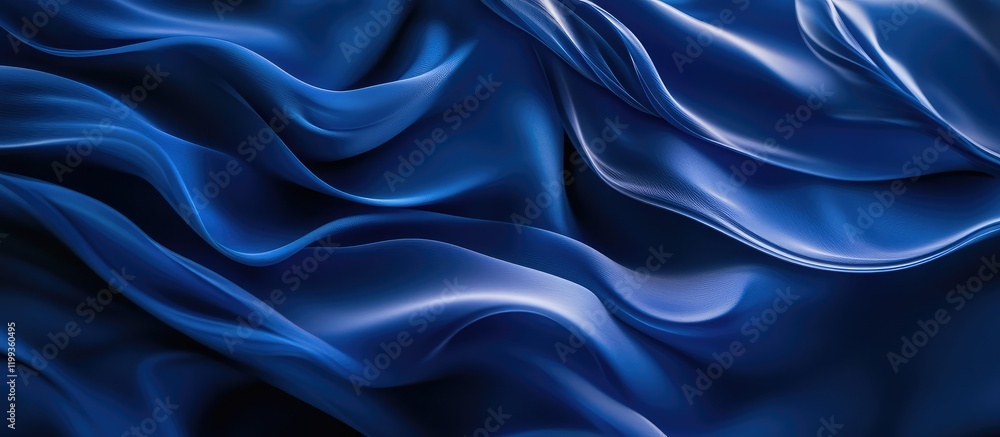 Fluid navy blue and cerulean ocean waves with soft curves and smooth textures ideal for creative projects with ample copy space for text.