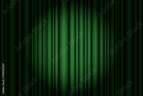 Green velvet curtain on stage. Closed curtain in circus, theater or cinema. Background with spotlight. Vector illustration