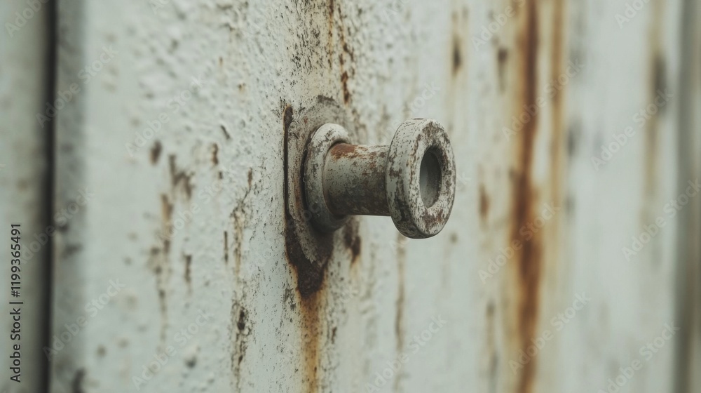 Rusty metal bolt on weathered white surface. Rusty metal bolt on weathered white surface.