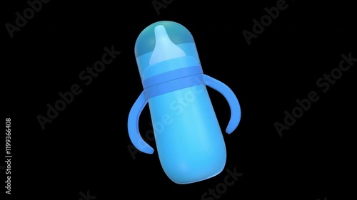 Baby Milk Bottle Rotating on a Transparent Background. Seamless Loop. 4K