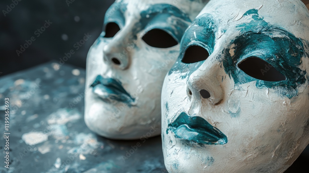 Naklejka premium Creative Mask Design Workshop Featuring Text Space with Detail on Artistic Masking Techniques and Color Palette Choices