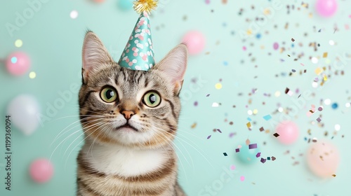 Cute cat in Birthday celebrate cap