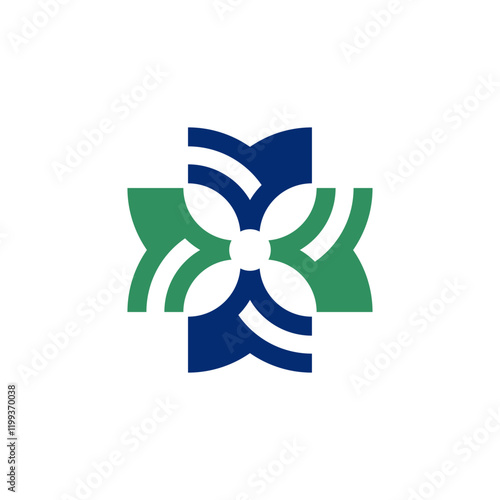 Abstract flower line art modern and simple with green and blue color combination