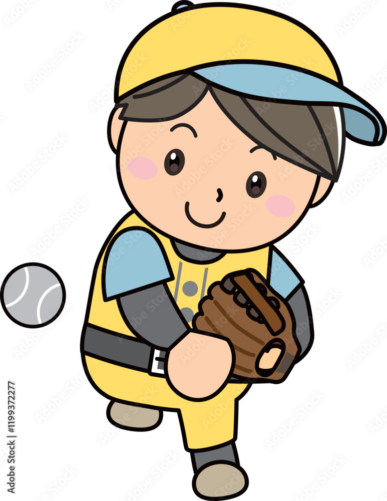 Obraz premium キャッチボールをする野球少年のイラスト