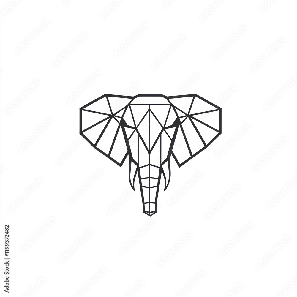 Geometric line drawing of an elephant head, simple design, white background, for digital use Geometric line drawing of an elephant head, simple design, white background, for digital use