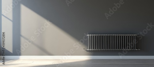 Wallpaper Mural Energy Efficient Metal Radiator Installed on Warm Gray Wall with Natural Light Casting Soft Shadows on Light Wooden Floor in Modern Home Setting Torontodigital.ca