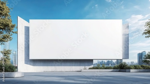Wallpaper Mural A mockup of an empty white billboard on the side of a modern concrete building with a blue sky background.  Torontodigital.ca