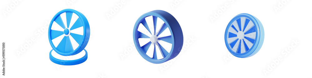 3D Blue Pinwheel Icons on Transparent Background - Rotating Fan Graphics Set 3D Blue Pinwheel Icons on Transparent Background - Rotating Fan Graphics Set