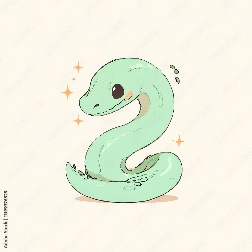 Naklejka premium Adorable Mint Green Snake Illustration