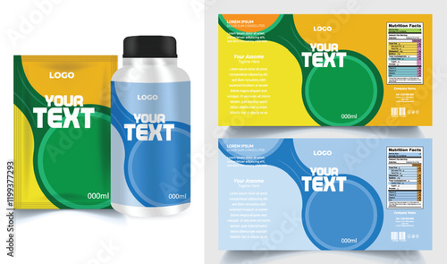Vitamin label sticker design, natural multi food supplement banner packaging, jar label.