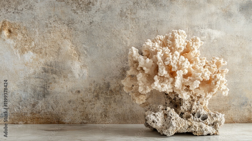 Obraz premium Desert Rose Mineral Rock Structure on Gray Stone Background with Space for Text
