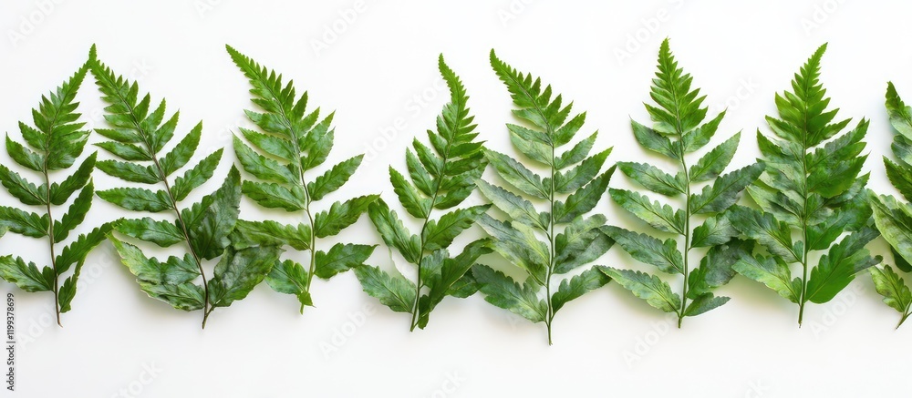 Tropical green fern leaves arranged on white backdrop for decoration and design use Tropical green fern leaves arranged on white backdrop for decoration and design use