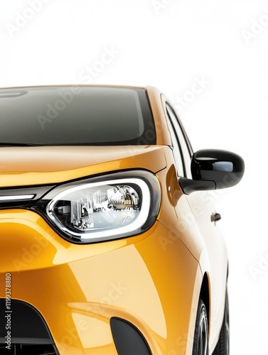This image features a modern electric hybrid vehicle, characterized by its vibrant yellow color and sleek design. It represents advanced technology in transportation