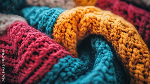 Colorful Knitted Sweater Close-Up Texture with Space for Text in Vibrant Tones