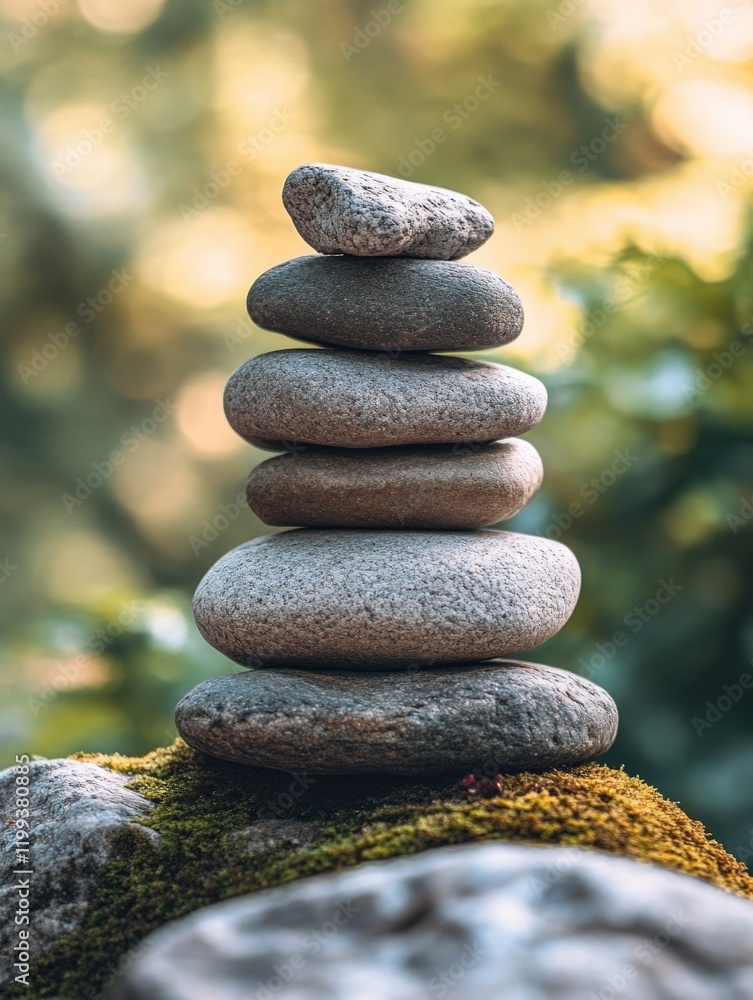 A peaceful and grounding scene of stacked zen rocks in a tranquil outdoor setting. A peaceful and grounding scene of stacked zen rocks in a tranquil outdoor setting.