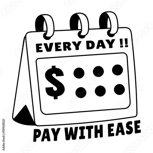 Payday calendar with text every day pay with ease, glyph sticker 