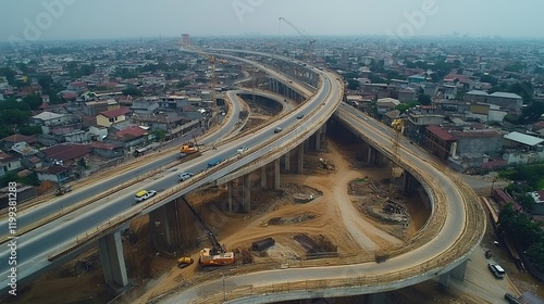 Infrastructure development project aerial view of road network in urban area gigapixel quality image photo