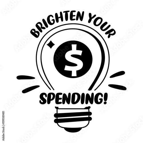 Investment idea bulb with brighten your spending text, glyph sticker 