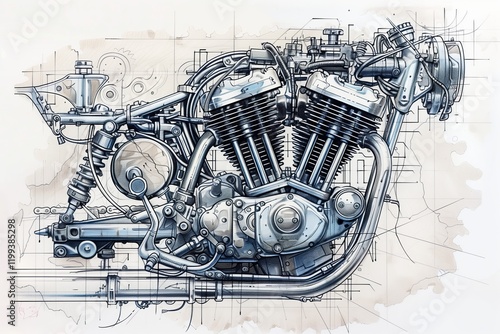 Wallpaper Mural Detailed illustration of a motorcycle engine highlighting mechanics and craftsmanship. Torontodigital.ca