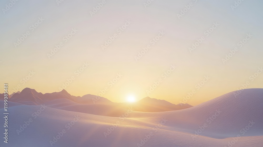 Obraz premium Desert Landscape at Sunset with Scenic Sand Dunes and Clear Sky for Text Space