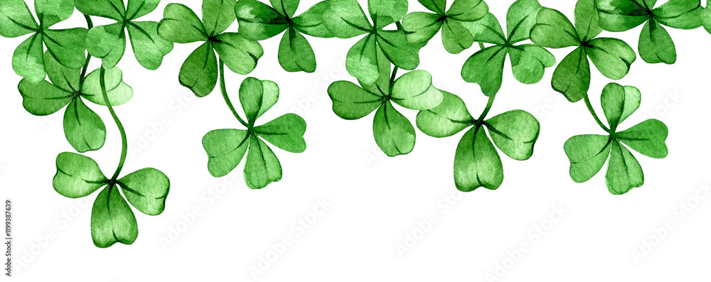 seamless border for st. patrick's day. frame of green clover leaves. watercolor illustration seamless border for st. patrick's day. frame of green clover leaves. watercolor illustration