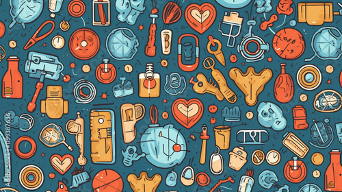 A seamless background design with medical icons symbolizing health science photo