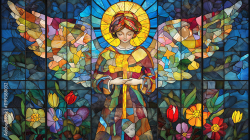 Easter Angel in Gothic Stained Glass Art photo