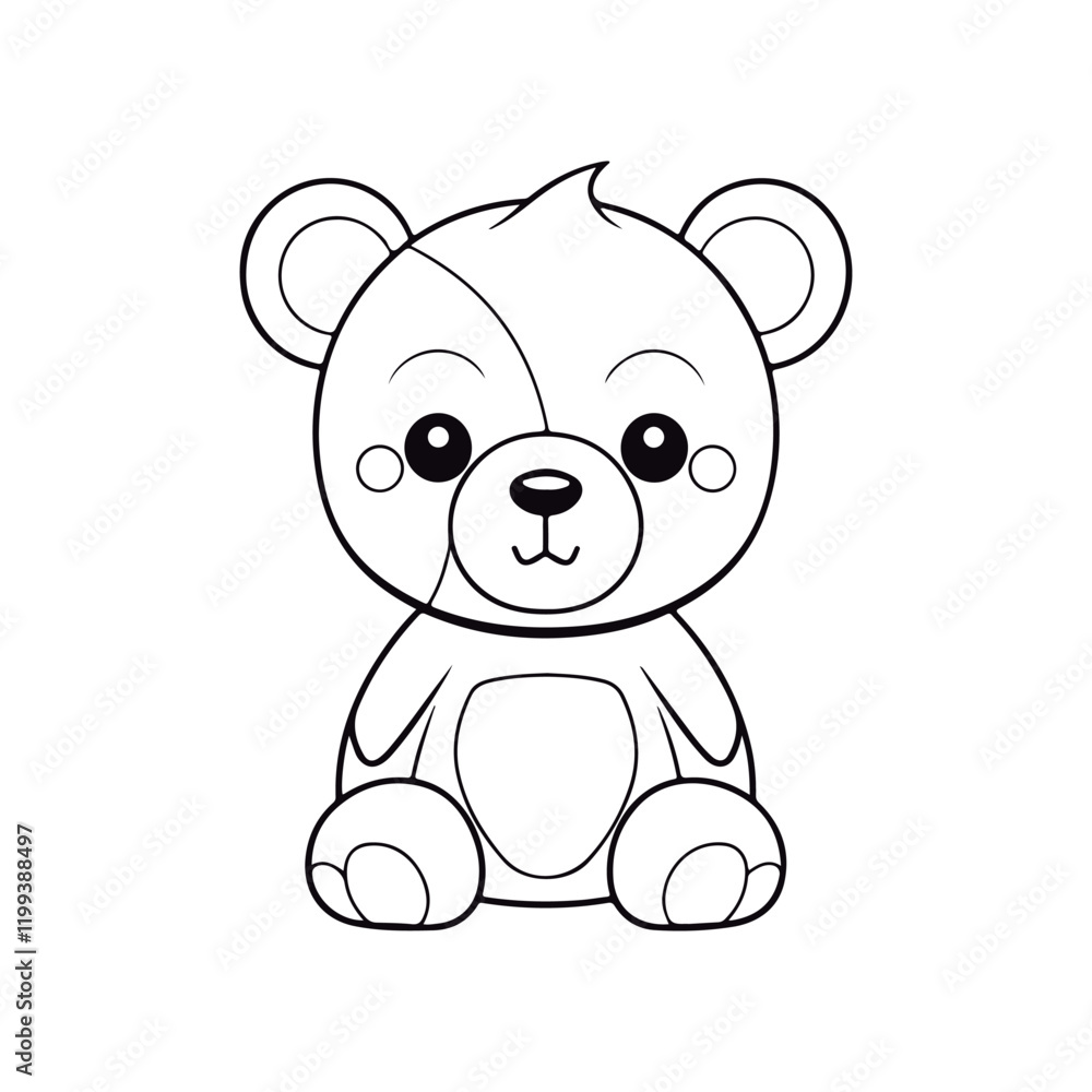 Fototapeta premium Coloring Page Of cartoon cute Polar Bear kawai Coloring Book for kids.