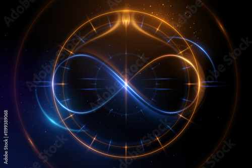 Blue and gold circle light effects with infinity sign