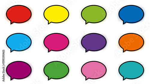 吹き出し　カラフル　楕円　ハーフトーン　ベクター　セット