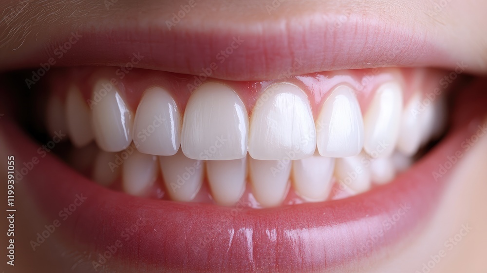 Bright Smiling Patient with White Teeth in Close-Up, Soft Pink Lips Against Neutral Background, Dental Care and Aesthetic Enhancement Concept Bright Smiling Patient with White Teeth in Close-Up, Soft Pink Lips Against Neutral Background, Dental Care and Aesthetic Enhancement Concept