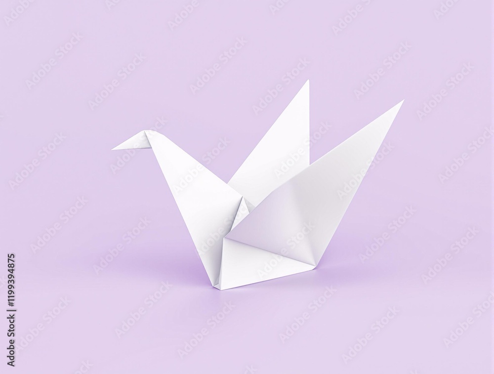 Naklejka premium origami bird on pastel lavender background for creative branding projects